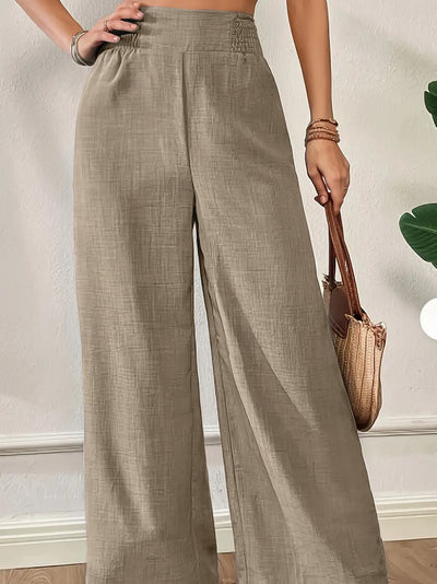Women Solid Color Wide-Leg High Waist Straight Pants