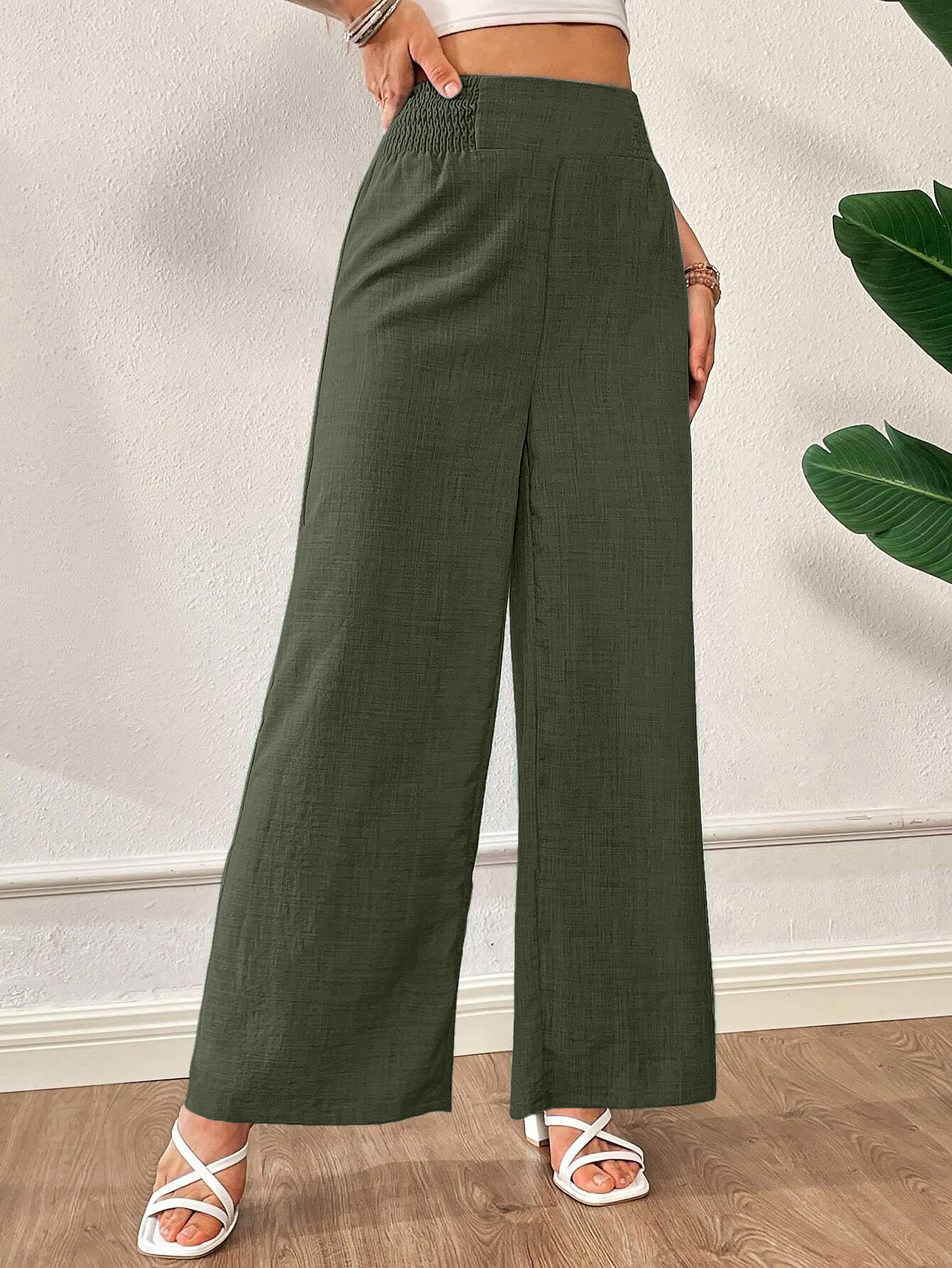 Women Solid Color Wide-Leg High Waist Straight Pants