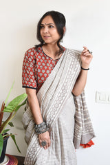 GREY LINEN PRINTED SAREE