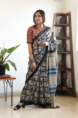 BLACK LINEN PRINTED SAREE