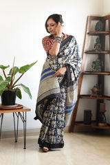 BLACK LINEN PRINTED SAREE