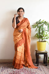 ORANGE LINEN PRINTED SAREE