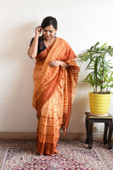 ORANGE LINEN PRINTED SAREE