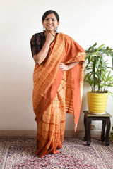 ORANGE LINEN PRINTED SAREE