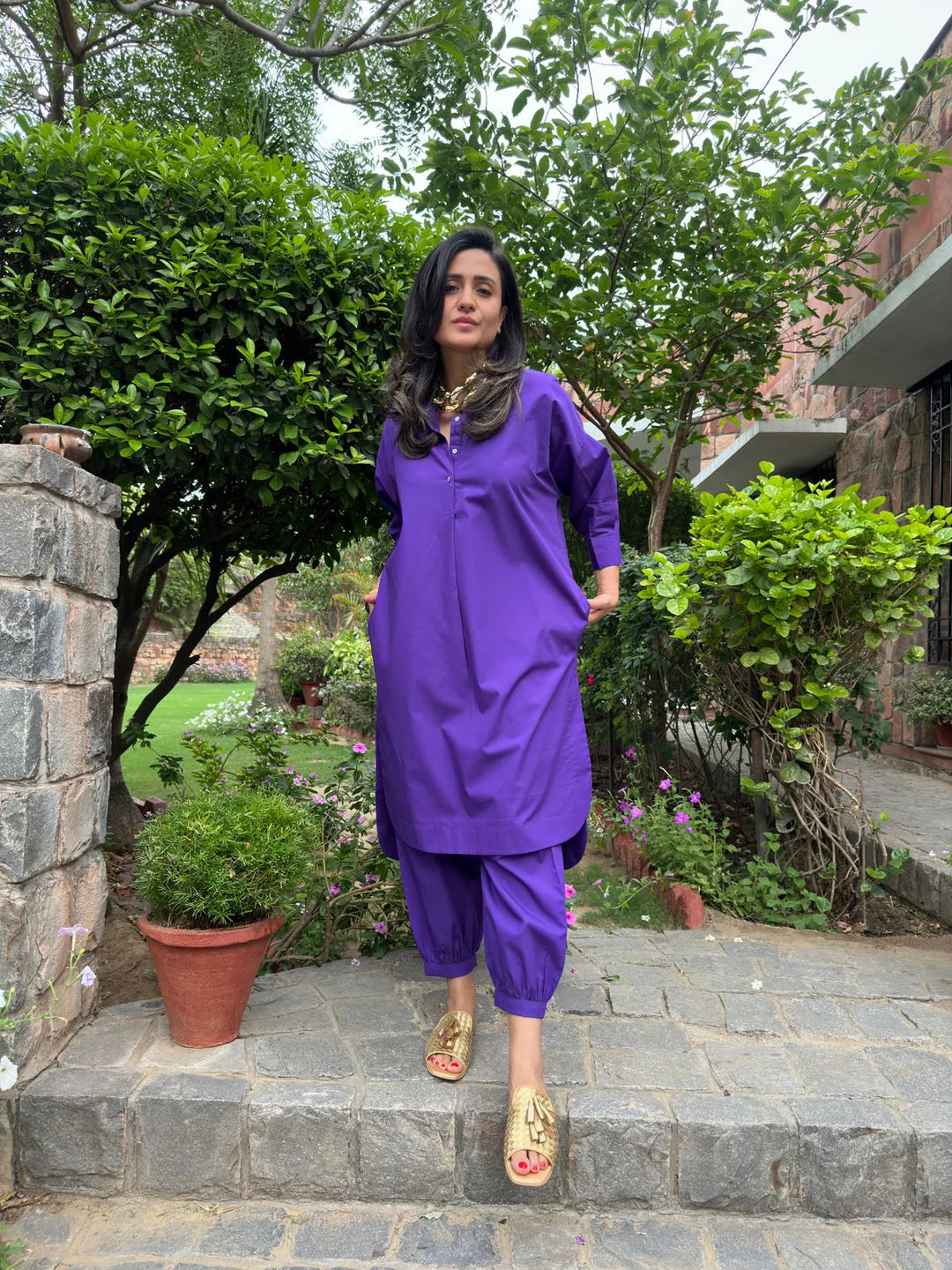 Purple Cotton Kurta Set