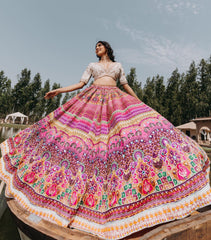 MULTI COLOR SOFT BUTTER SILK DIGITAL PRINTED LEHENGA CHOLI