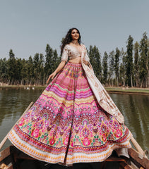 MULTI COLOR SOFT BUTTER SILK DIGITAL PRINTED LEHENGA CHOLI