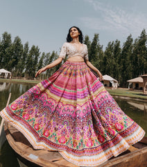 MULTI COLOR SOFT BUTTER SILK DIGITAL PRINTED LEHENGA CHOLI