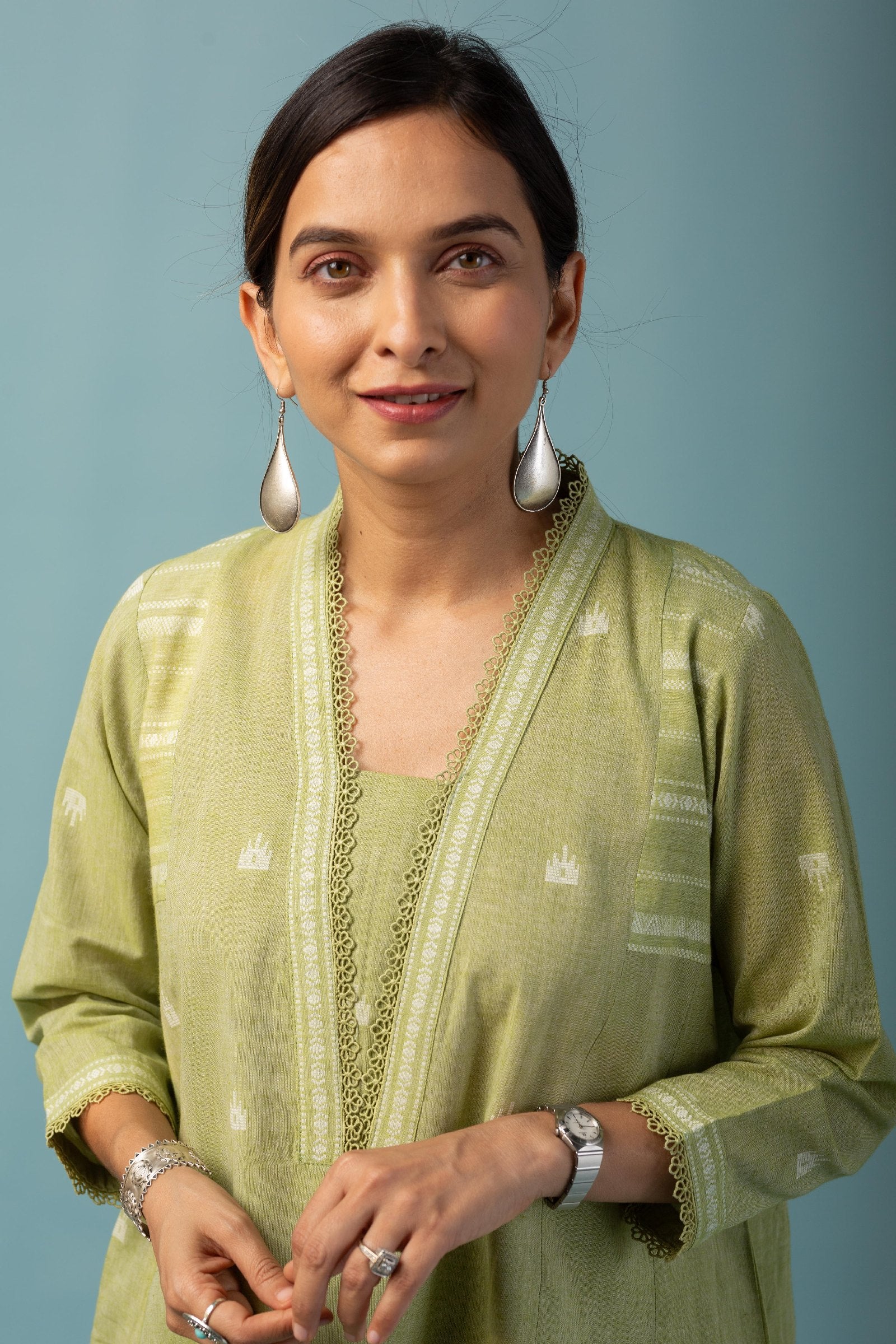 Pista Handloom Cotton Kurta Set