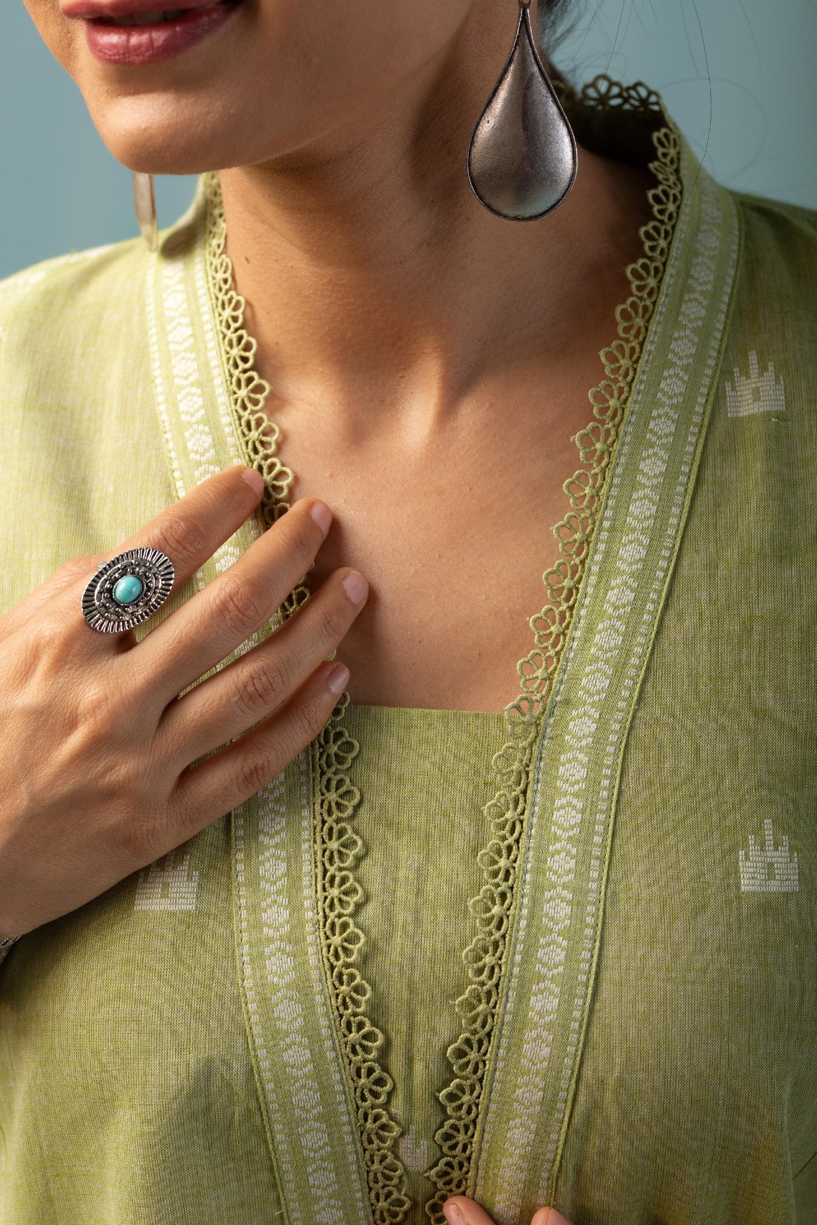 Pista Handloom Cotton Kurta Set