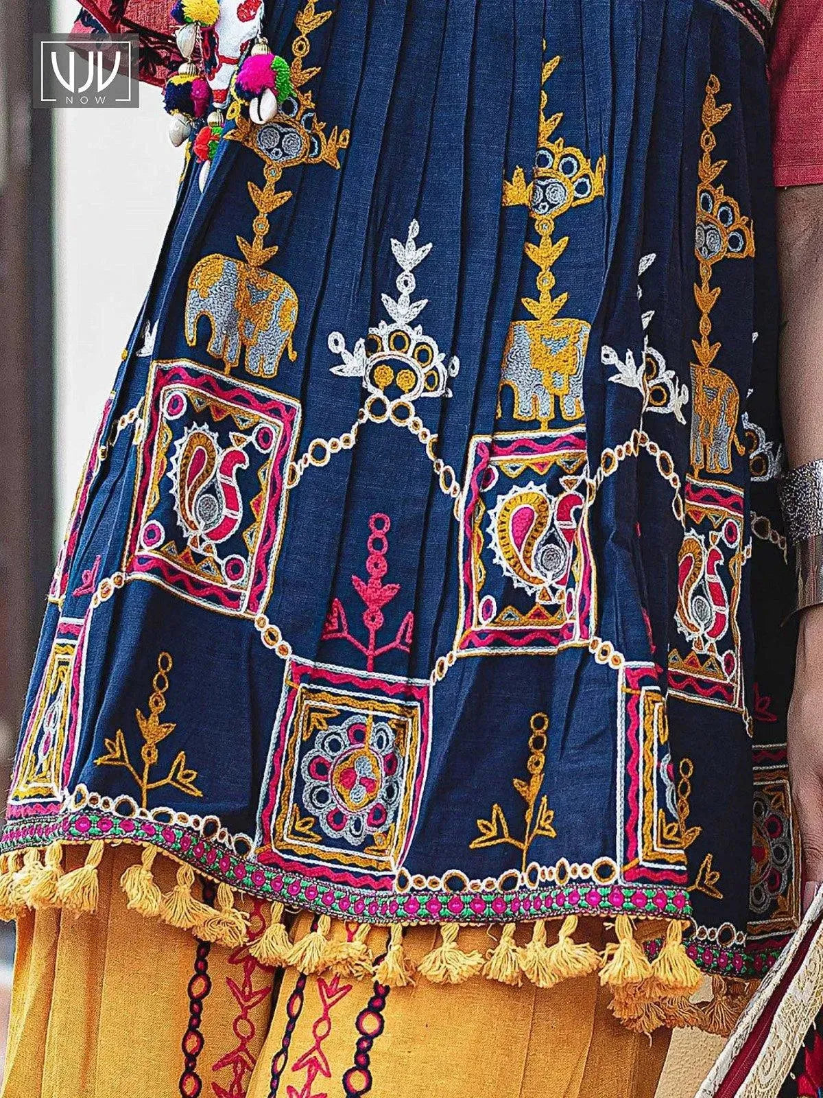 Navy blue khadi Embroidered kedia With one side umbrella sleeve and tulip pants set