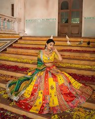 MULTI COLOR SOFT BUTTER SILK DIGITAL PRINTED LEHENGA CHOLI