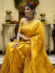 Pure Banarasi Silk Saree Weaved With Zari Comes With Heavy Banarasi Brocade Blouse