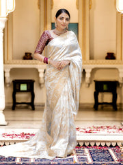 Pure Banarasi Silk Saree Weaved With Zari Comes With Heavy Banarasi Brocade Blouse