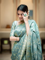 Pure Banarasi Silk Saree Weaved With Zari Comes With Heavy Banarasi Brocade Blouse