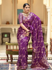 Pure Banarasi Silk Saree Weaved With Zari Comes With Heavy Banarasi Brocade Blouse