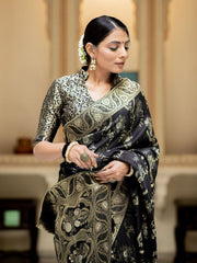 Pure Banarasi Silk Saree Weaved With Zari Comes With Heavy Banarasi Brocade Blouse