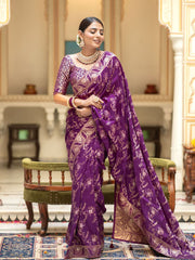 Pure Banarasi Silk Saree Weaved With Zari Comes With Heavy Banarasi Brocade Blouse