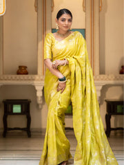 Pure Banarasi Silk Saree Weaved With Zari Comes With Heavy Banarasi Brocade Blouse