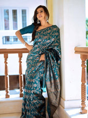 Pure Banarasi Silk Saree Weaved With Zari Comes With Heavy Banarasi Brocade Blouse