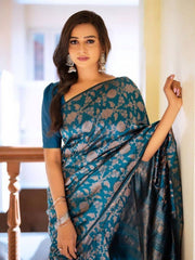 Pure Banarasi Silk Saree Weaved With Zari Comes With Heavy Banarasi Brocade Blouse