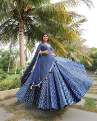 BLUE COLOR PURE MASLIN DIGITAL PRINTED LEHENGA CHOLI