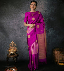 Pure Banarasi Silk Saree Weaved With Zari Comes With Heavy Banarasi Brocade Blouse