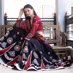 MULTI COLOR RAYON DIGITAL PRINTED WITH MIRROR WORK LEHENGA CHOLI