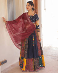 MULTI COLOR RAYON DIGITAL PRINTED LEHENGA CHOLI