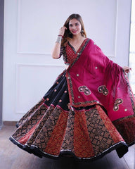 MULTI COLOR RAYON DIGITAL PRINTED WITH REAL MIRROR WORK LEHENGA CHOLI