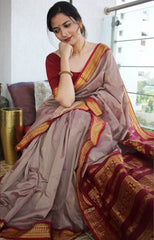 Pure Banarasi Silk Saree Weaved With Zari Comes With Heavy Banarasi Brocade Blouse