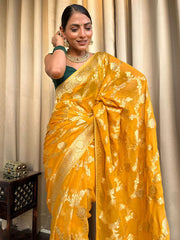 Pure Banarasi Silk Saree Weaved With Zari Comes With Heavy Banarasi Brocade Blouse