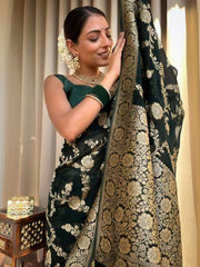 Pure Banarasi Silk Saree Weaved With Zari Comes With Heavy Banarasi Brocade Blouse