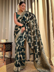 Pure Banarasi Silk Saree Weaved With Zari Comes With Heavy Banarasi Brocade Blouse