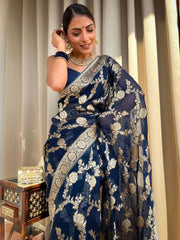 Pure Banarasi Silk Saree Weaved With Zari Comes With Heavy Banarasi Brocade Blouse