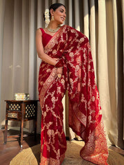 Pure Banarasi Silk Saree Weaved With Zari Comes With Heavy Banarasi Brocade Blouse