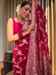 Pure Banarasi Silk Saree Weaved With Zari Comes With Heavy Banarasi Brocade Blouse