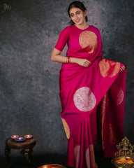 Pink Soft Silk Saree With Zari Woven Butta