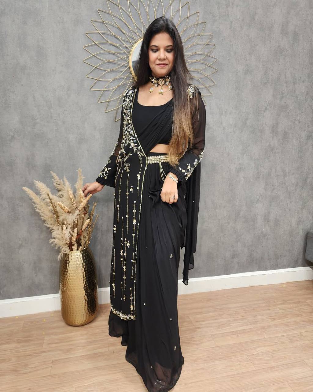 WEDDING SEASON SPECIAL FANCY PARTY WEAR FAUX GEORGETTE LEHENGA SAREE WITH BLOUSE AND SHRUG