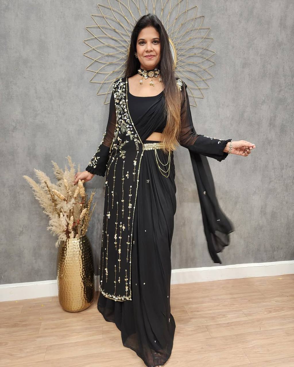 WEDDING SEASON SPECIAL FANCY PARTY WEAR FAUX GEORGETTE LEHENGA SAREE WITH BLOUSE AND SHRUG