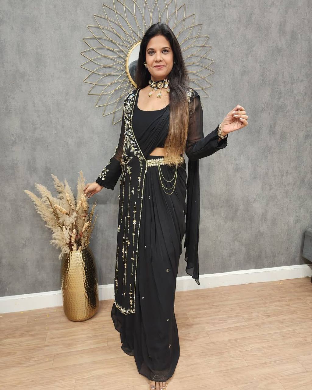WEDDING SEASON SPECIAL FANCY PARTY WEAR FAUX GEORGETTE LEHENGA SAREE WITH BLOUSE AND SHRUG