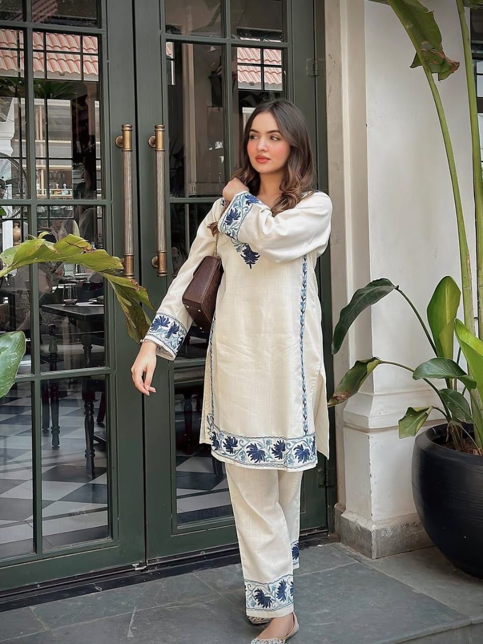 Kashmiri Aari Work Cotton Kurta with Farsi Pant