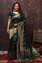 Pure Banarasi Silk Saree Weaved With Zari Comes With Heavy Banarasi Brocade Blouse