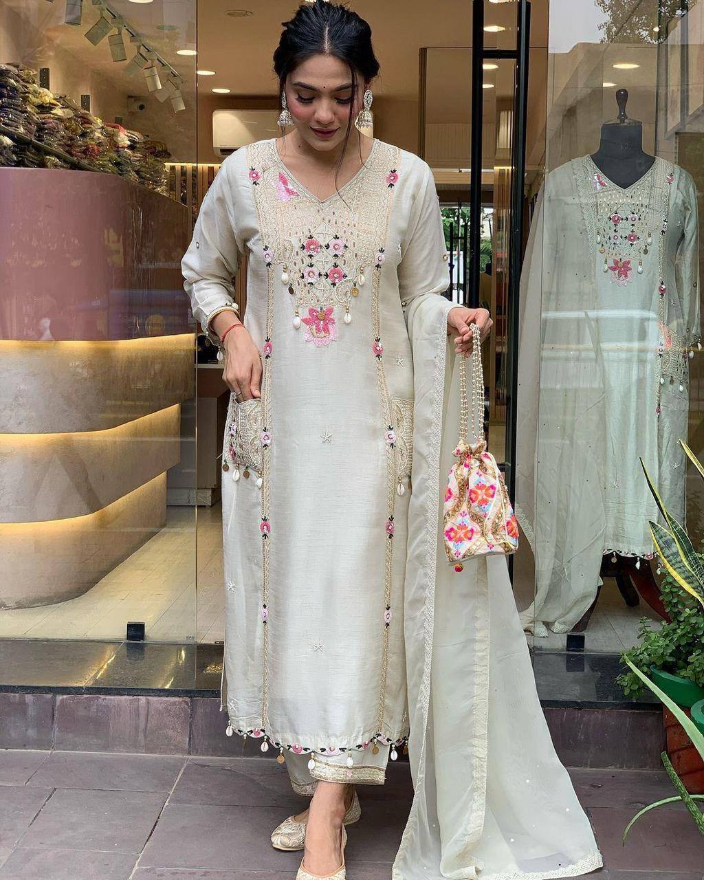 WOMEN EMBROIDERED WITH SEQUANCE WORK SUIT SET
