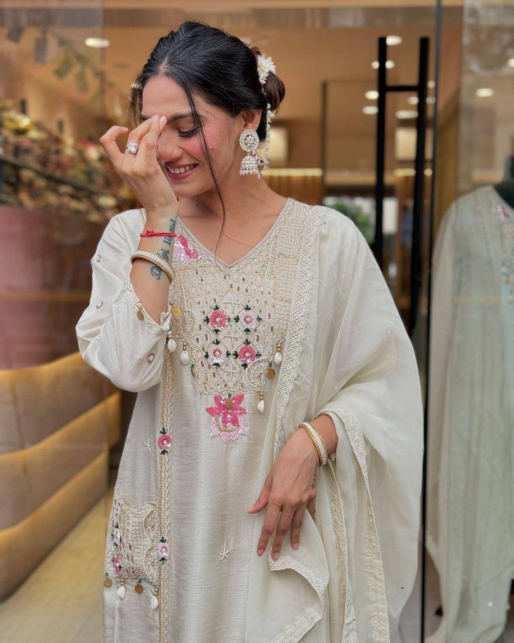 WOMEN EMBROIDERED WITH SEQUANCE WORK SUIT SET