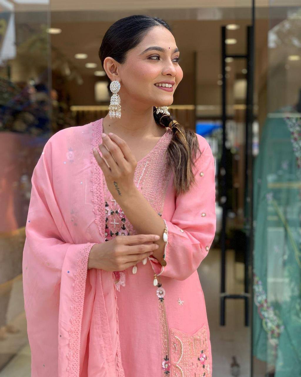 WOMEN EMBROIDERED WITH SEQUANCE WORK SUIT SET