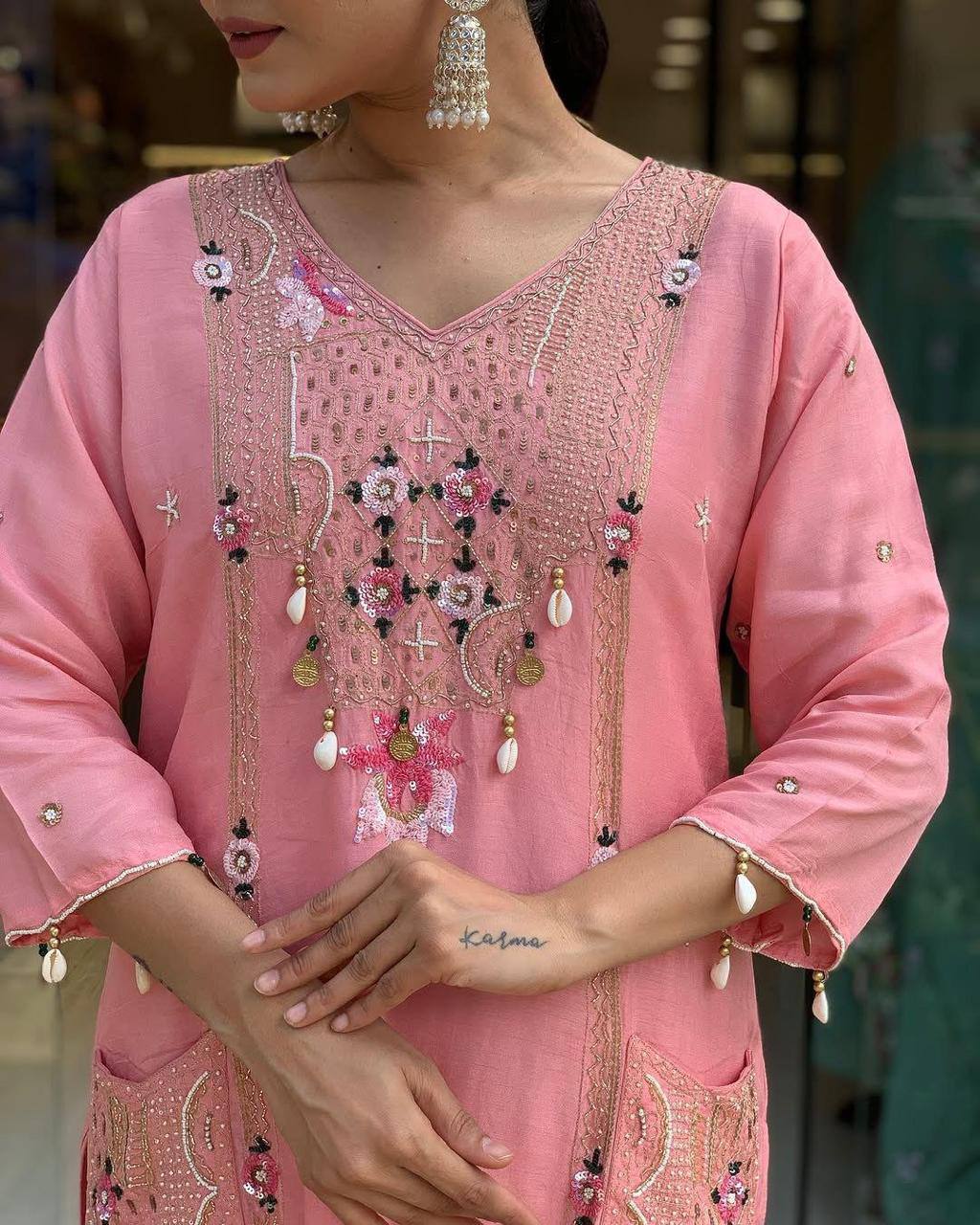 WOMEN EMBROIDERED WITH SEQUANCE WORK SUIT SET