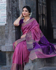 Pure Banarasi Silk Saree Weaved With Zari Comes With Heavy Banarasi Brocade Blouse