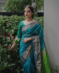 Pure Banarasi Silk Saree Weaved With Zari Comes With Heavy Banarasi Brocade Blouse