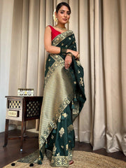 Pure Banarasi Silk Saree Weaved With Zari Comes With Heavy Banarasi Brocade Blouse